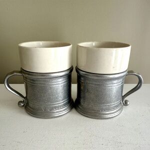 Vtg Wilton Armetale Plough Tavern Pewter Coffee Mugs Tea Cups Porcelain rwp